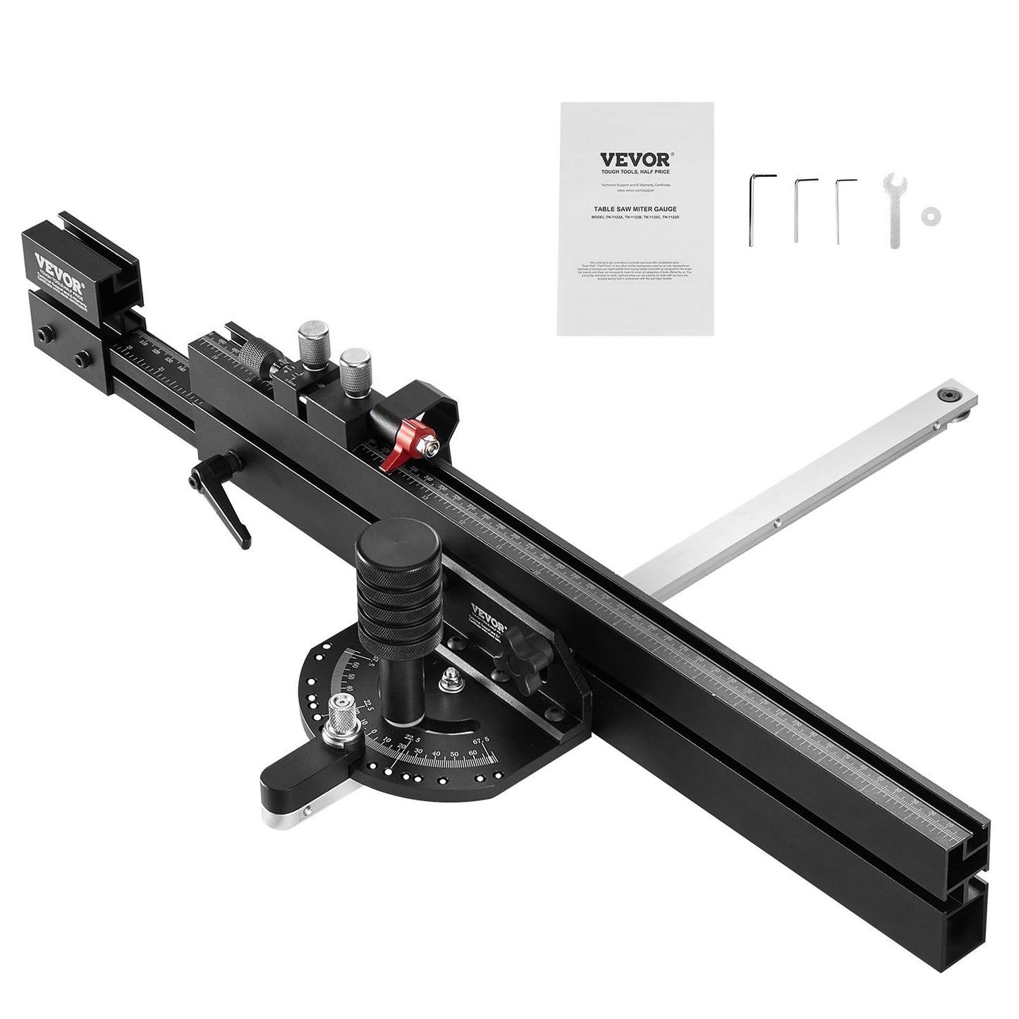 Precision Miter Gauge, Standard Slot 19 x 9.5 mm, Aluminum Alloy Table Saw Miter Gauge with 48-89 cm Grating 15 Angle Stops Adjustable Spring Loaded Plunger and Removable Disc, for Woodworking
