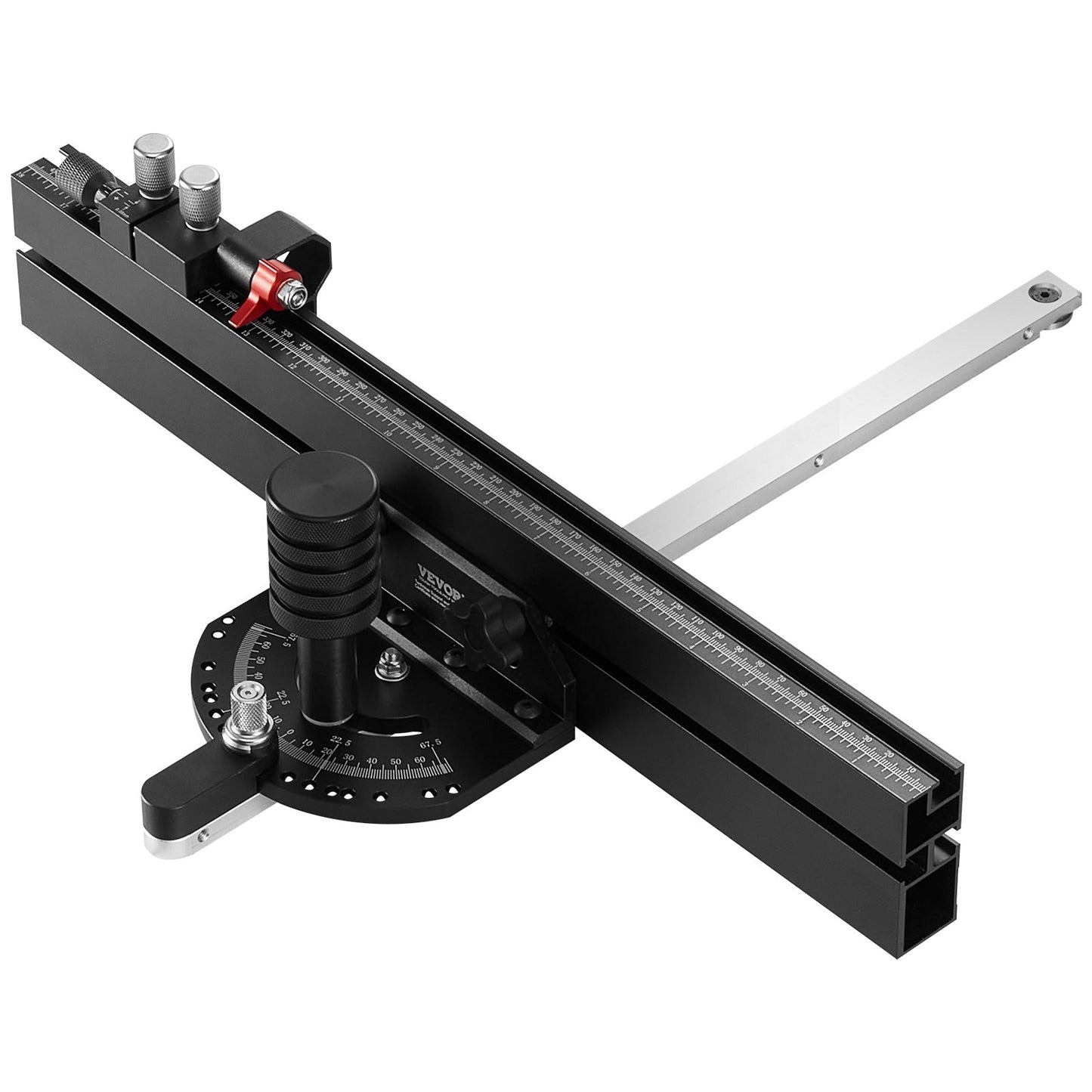 Precision Miter Gauge, Standard Slot 19 x 9.5 mm, Aluminum Alloy Table Saw Miter Gauge with 45.7 cm Grating 15 Angle Stops Adjustable Spring Loaded Plunger and Removable Disc, for Woodworking