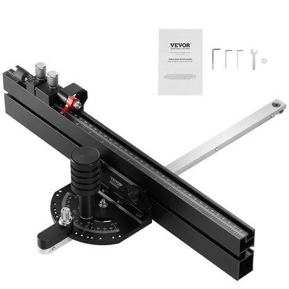 Precision Miter Gauge, Standard Slot 19 x 9.5 mm, Aluminum Alloy Table Saw Miter Gauge with 45.7 cm Grating 15 Angle Stops Adjustable Spring Loaded Plunger and Removable Disc, for Woodworking