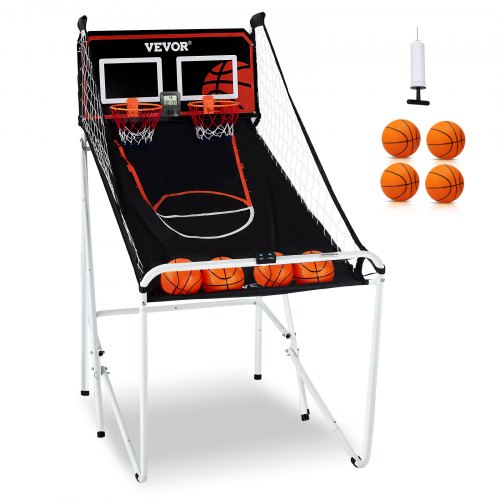 Foldable Basketball Arcade Game, 2 Player Indoor Basketball Game, Home Dual Shot Sport with 4 Balls, 8 Game Modes, LCD Electronic Scoreboard, and Inflation Pump, for Kids, Adults (Black & White)