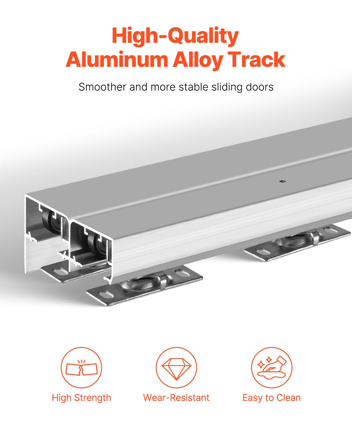 Bypass Door Hardware, 6ft Heavy Duty Bypass Sliding Door Hardware Kit, Aluminum Alloy Sliding Closet Door Hardware Set for 2 Door System, Fit Door Thickness 1 3/8 " - 1 3/4", Easy to Install