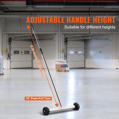 Magnetic Sweeper with Wheels, 15inch Mini Magnetic Sweeper, 8 lbs Capacity, Adjustable Handle, Lightweight Magnetic Pickup Sweeper to Pick Up Nails and Screws, Easy Cleanup of Workshop Garage