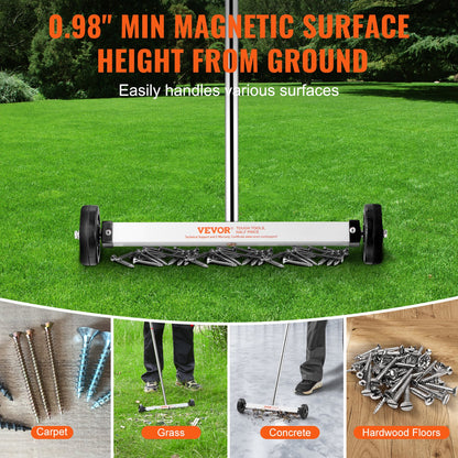 Magnetic Sweeper with Wheels, 15inch Mini Magnetic Sweeper, 8 lbs Capacity, Adjustable Handle, Lightweight Magnetic Pickup Sweeper to Pick Up Nails and Screws, Easy Cleanup of Workshop Garage