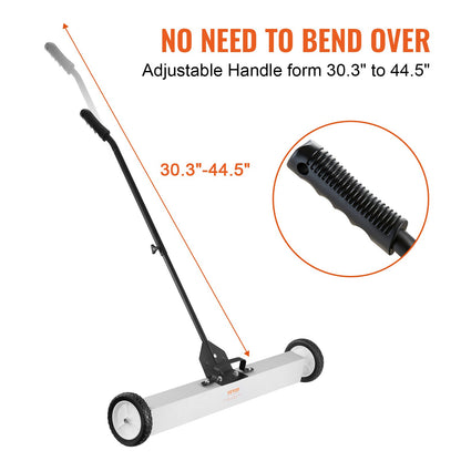 24.9 kg Rolling Magnetic Sweeper with Wheels,Push-Type Magnetic Pick Up Sweeper, 24-inch Large Magnet Pickup Lawn Sweeper with Telescoping Handle, Easy Cleanup of Workshop Garage Yard