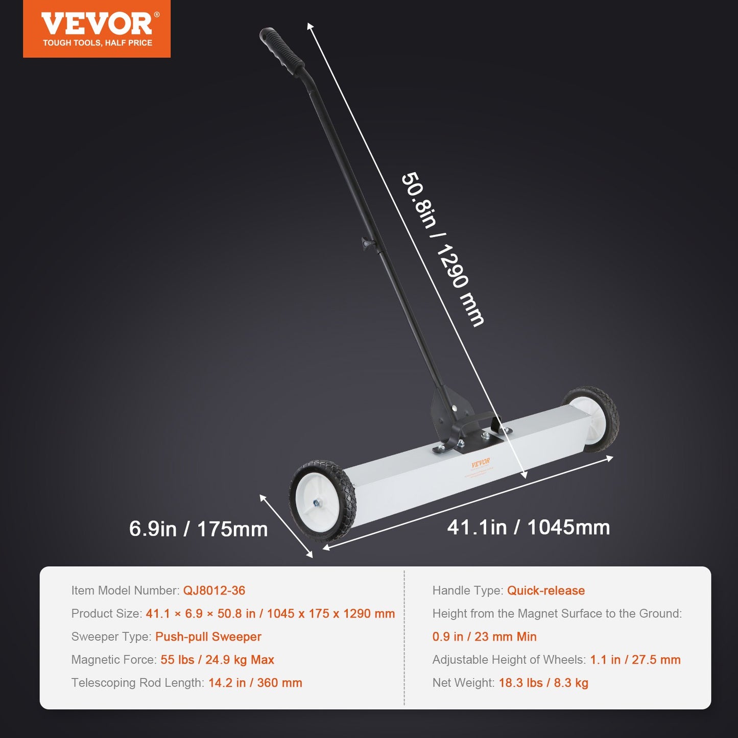 24.9 kg Rolling Magnetic Sweeper with Wheels,Push-Type Magnetic Pick Up Sweeper, 24-inch Large Magnet Pickup Lawn Sweeper with Telescoping Handle, Easy Cleanup of Workshop Garage Yard