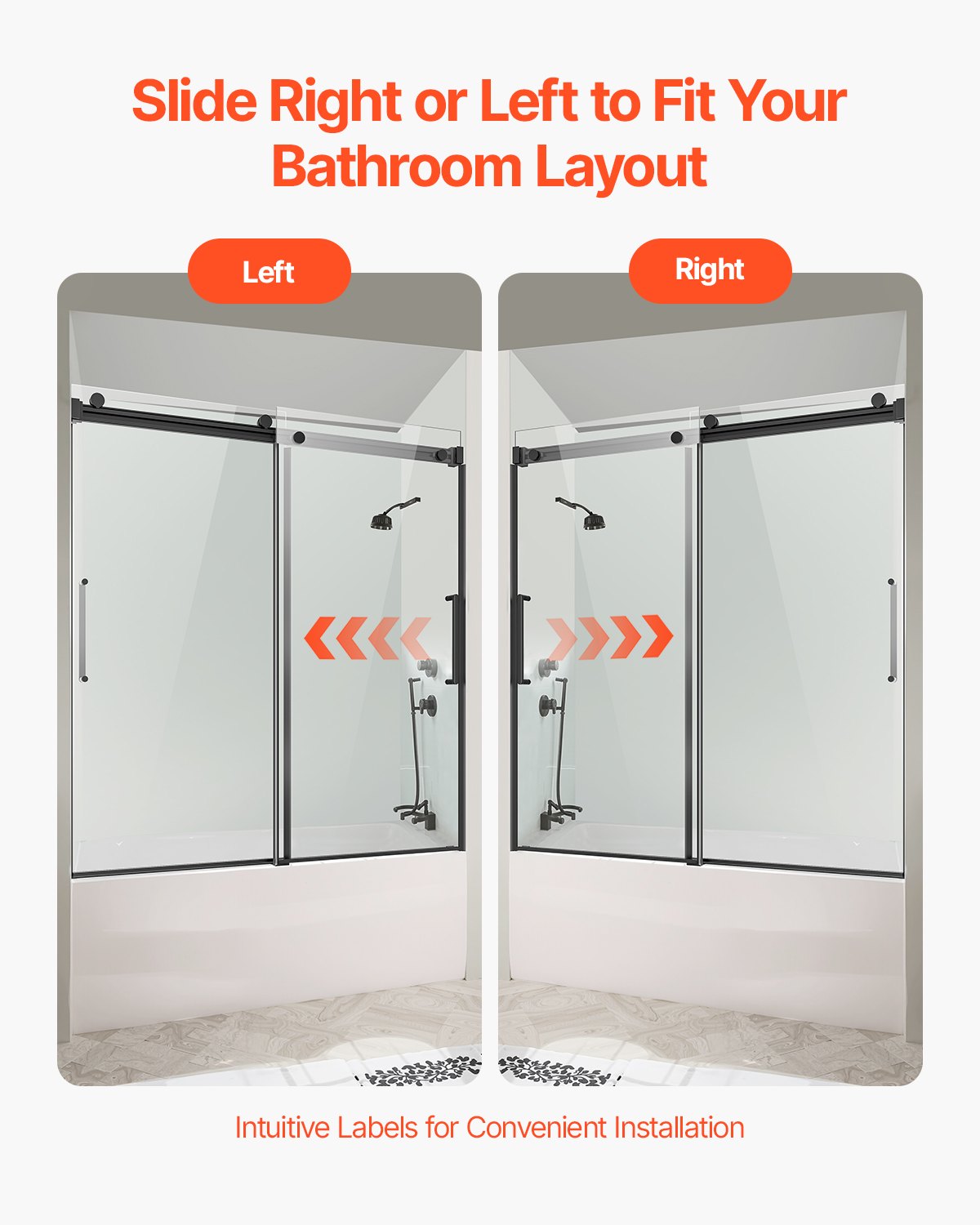 Frameless Sliding Bathtub Door, 56-60 in.W x 60 in.H, Frameless Shower Glass Door, Frameless Double Sliding Tub Door with 5/16 in Clear Tempered Glass and Stainless Steel Handle, Black Finish