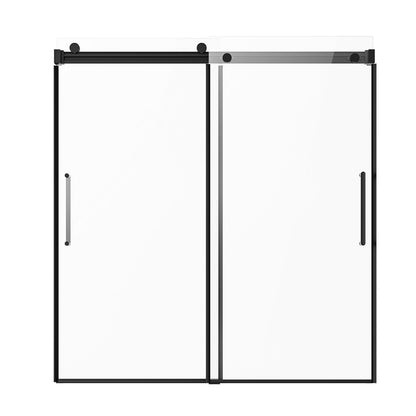 Frameless Sliding Bathtub Door, 56-60 in.W x 60 in.H, Frameless Shower Glass Door, Frameless Double Sliding Tub Door with 5/16 in Clear Tempered Glass and Stainless Steel Handle, Black Finish