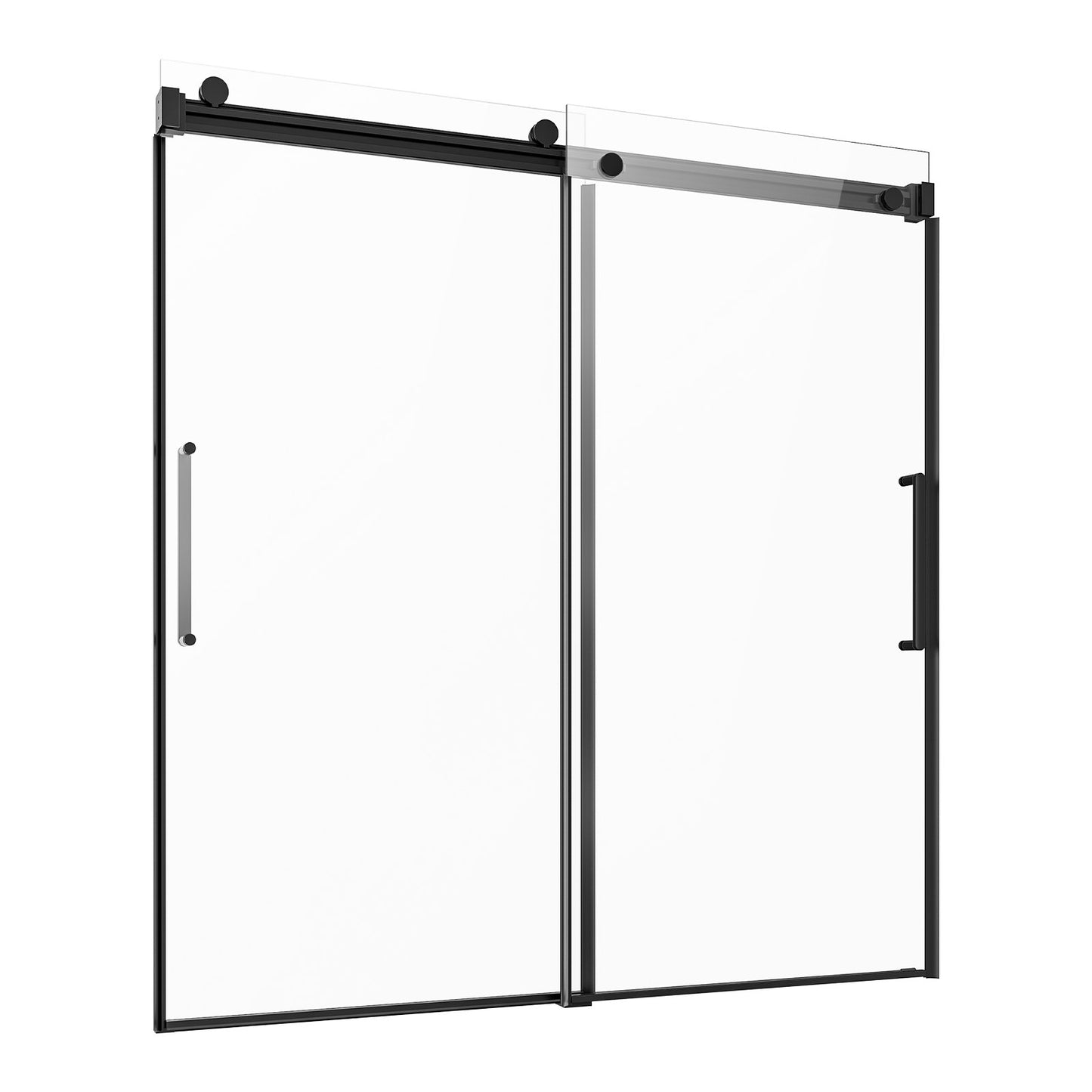 Frameless Sliding Bathtub Door, 56-60 in.W x 60 in.H, Frameless Shower Glass Door, Frameless Double Sliding Tub Door with 5/16 in Clear Tempered Glass and Stainless Steel Handle, Black Finish