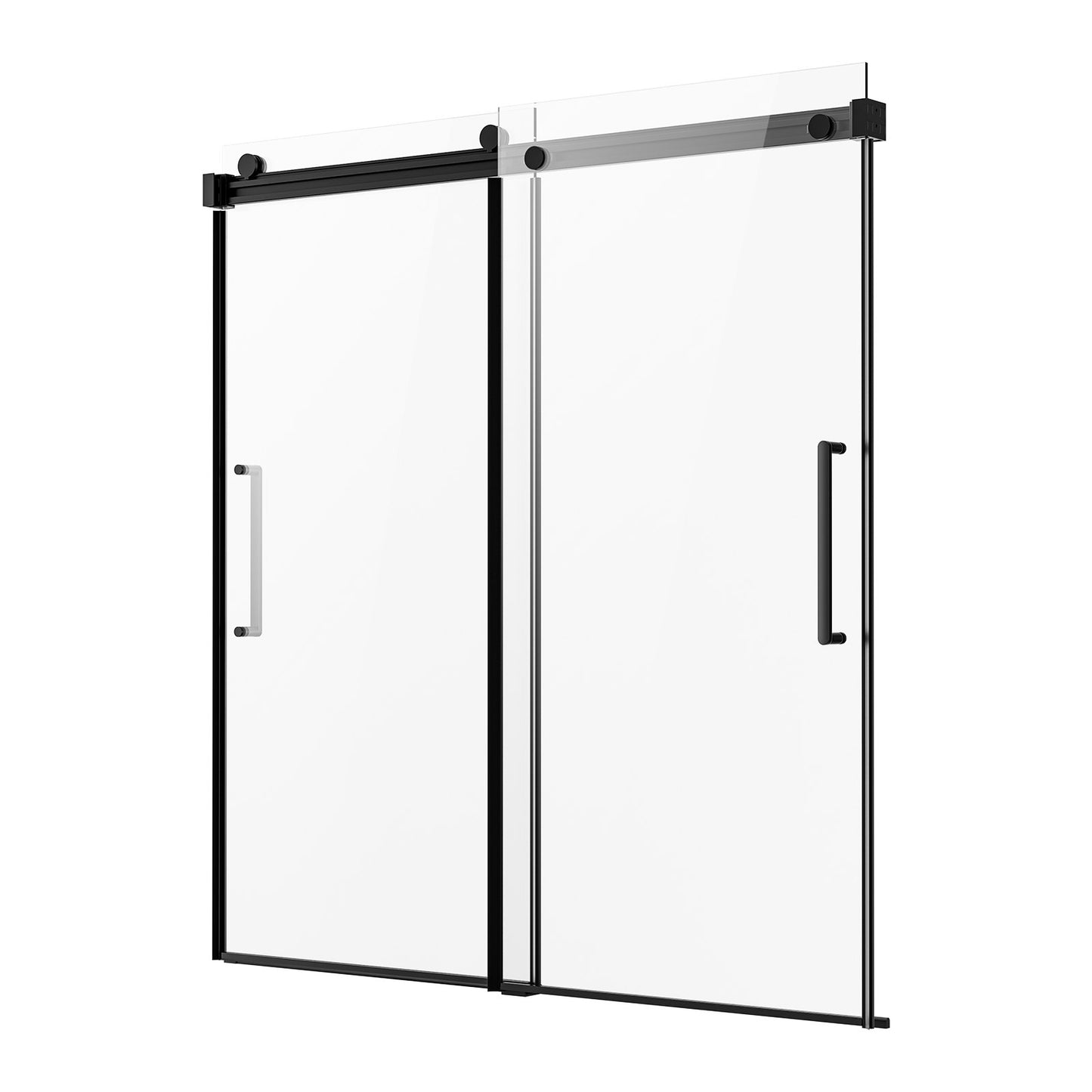 Frameless Sliding Bathtub Door, 56-60 in.W x 60 in.H, Frameless Shower Glass Door, Frameless Double Sliding Tub Door with 5/16 in Clear Tempered Glass and Stainless Steel Handle, Black Finish