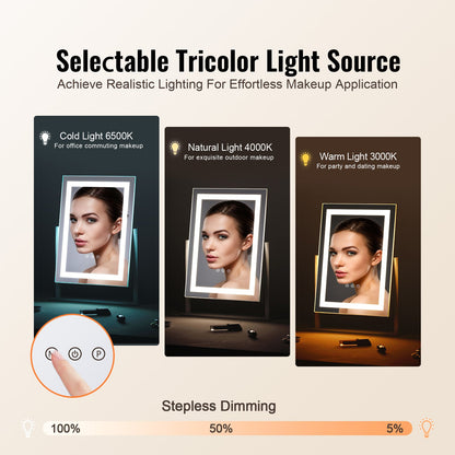 Vanity Mirror with Lights, Three Color Lighting Modes, Lighted Makeup LED Mirror, and 5X Magnification Mirror, Smart Touch Control, 360°Rotation (16.1x11.8 in, White)