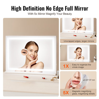 Lighted Makeup Mirror 3 Color Vanity w/ USB Desktop Wall-mount 80x55.1 cm