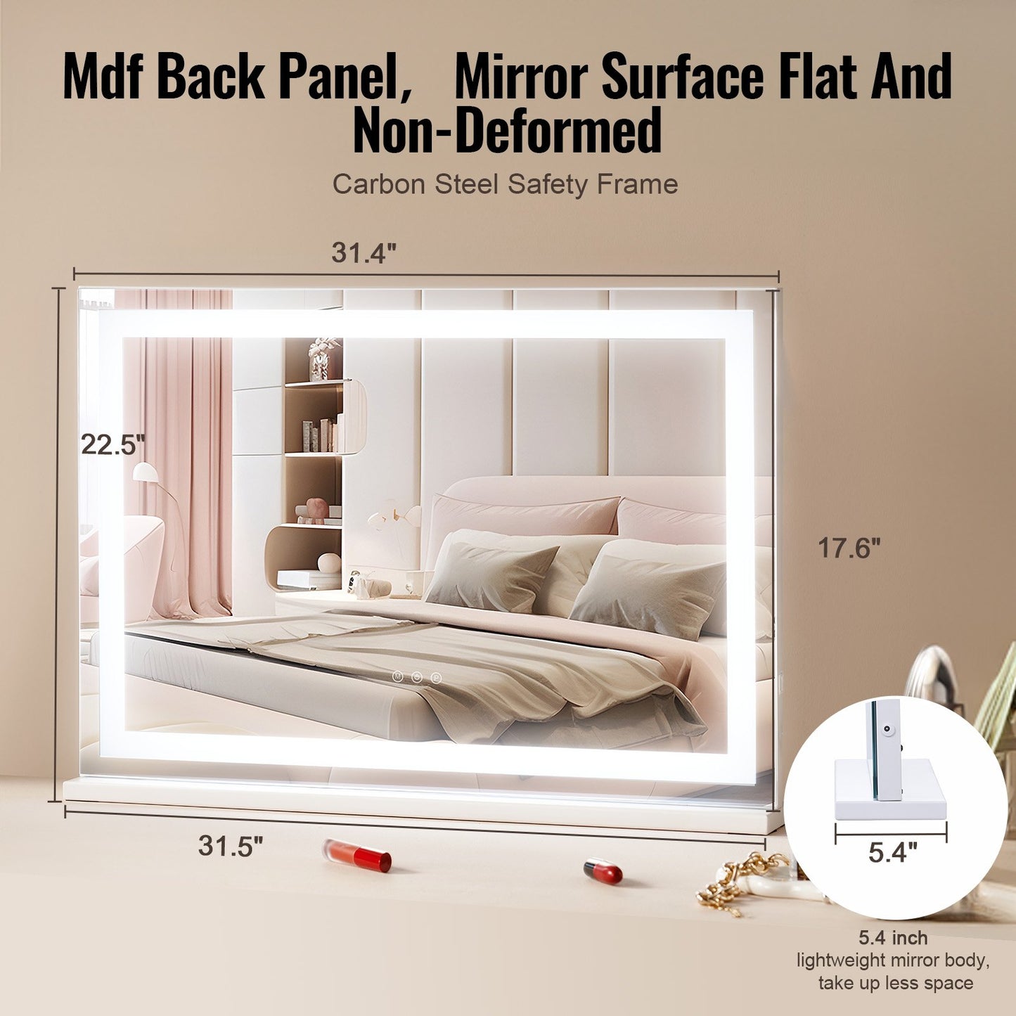 Lighted Makeup Mirror 3 Color Vanity w/ USB Desktop Wall-mount 80x55.1 cm