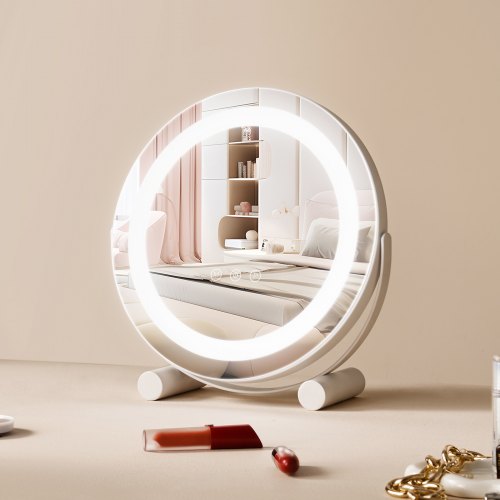 12” Vanity Mirror With Lights, LED Makeup Mirror 3 Color Lighting Modes, with 5X Magnification Mirror, Smart Touch Control, 360°Rotation,Round Lighted Makeup Mirror for Bedroom Tabletop (White)