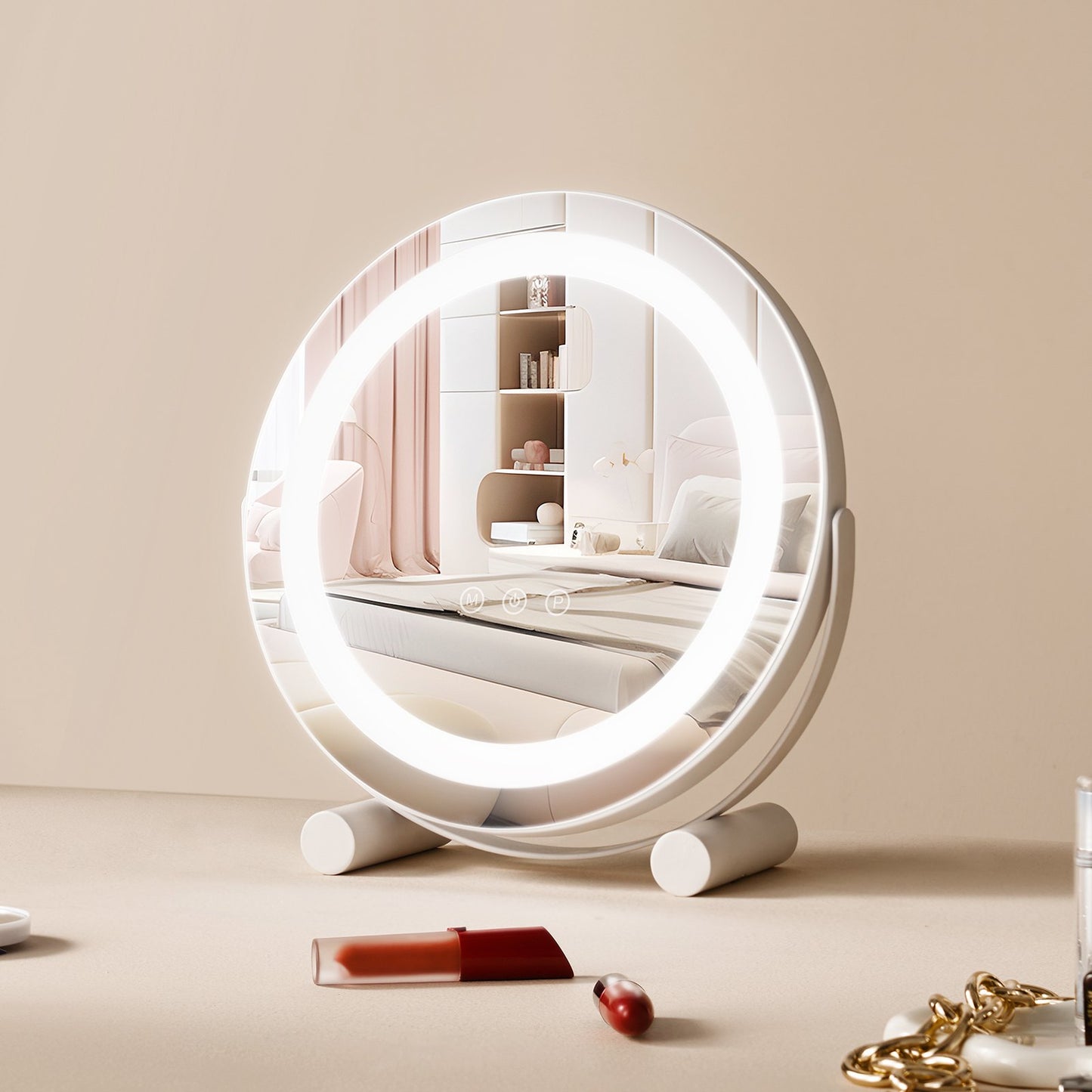 12” Vanity Mirror With Lights, LED Makeup Mirror 3 Color Lighting Modes, with 5X Magnification Mirror, Smart Touch Control, 360°Rotation,Round Lighted Makeup Mirror for Bedroom Tabletop (White)