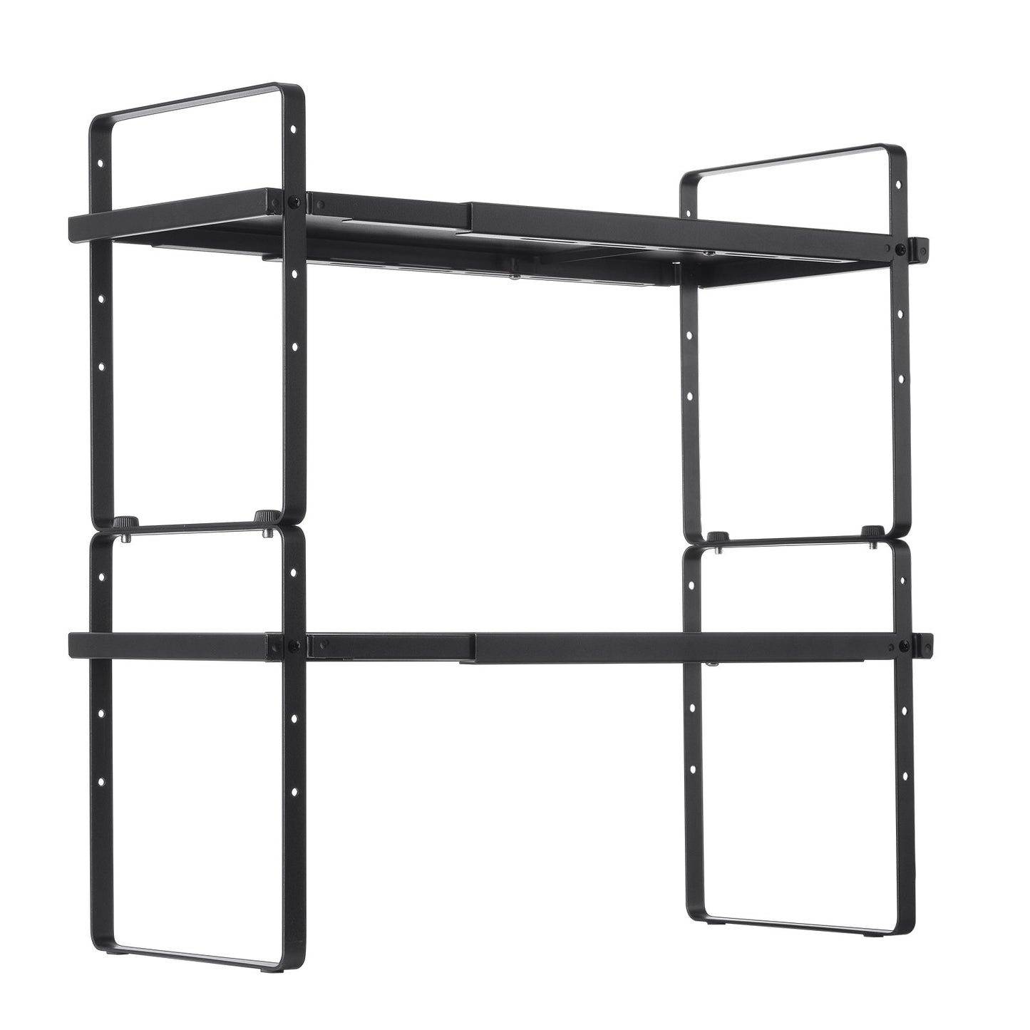 Adjustable Kitchen Cabinet Shelf Organizer, Expandable 2 Tier Cabinet Shelf, Stackable Countertop Organizers and Storage Shelf Risers, Pantry Organizers for Kitchen Bathroom Office, Black