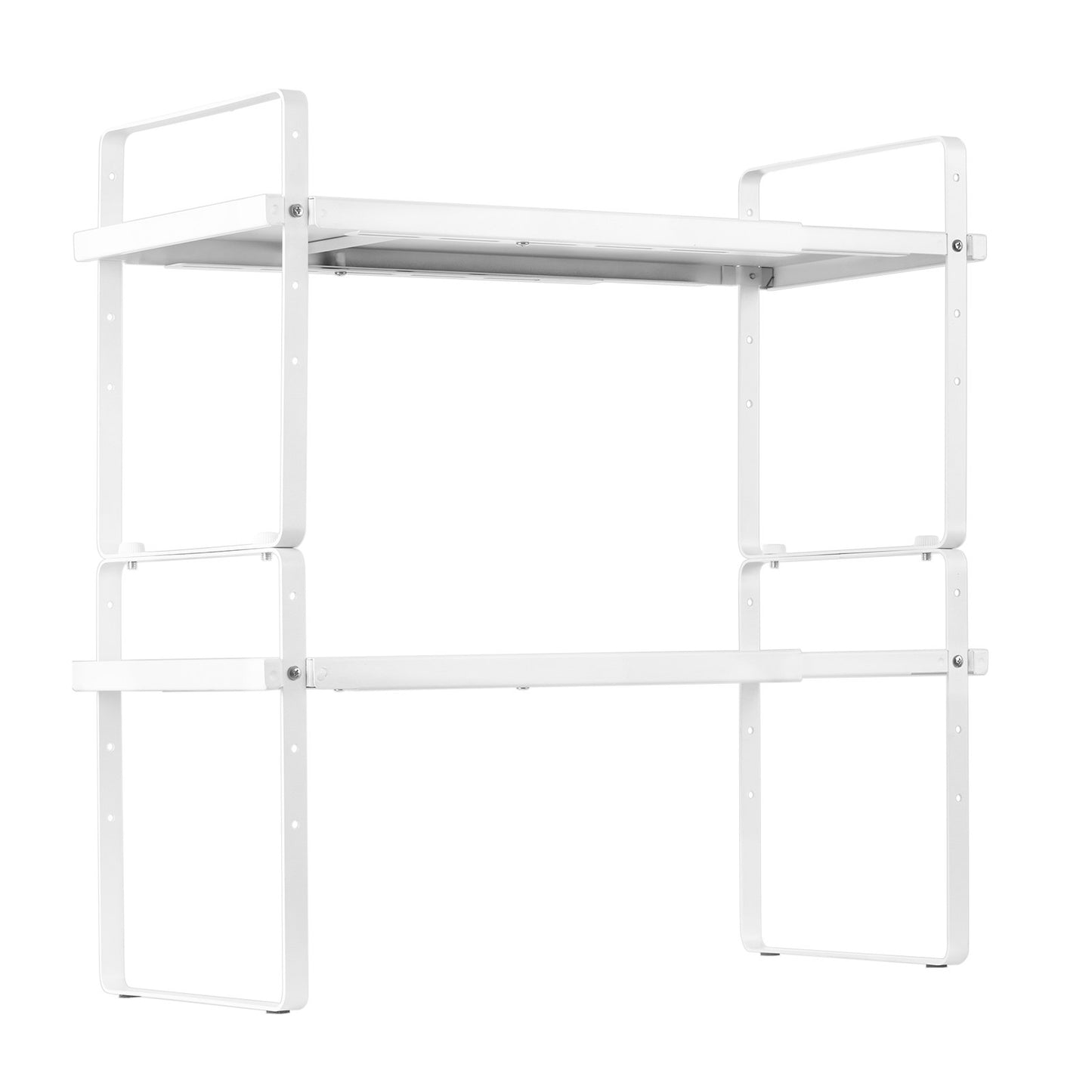 Adjustable Kitchen Cabinet Shelf Organizer, Expandable 2 Tier Cabinet Shelf, Stackable Countertop Organizers and Storage Shelf Risers, Pantry Organizers for Kitchen Bathroom Office, White
