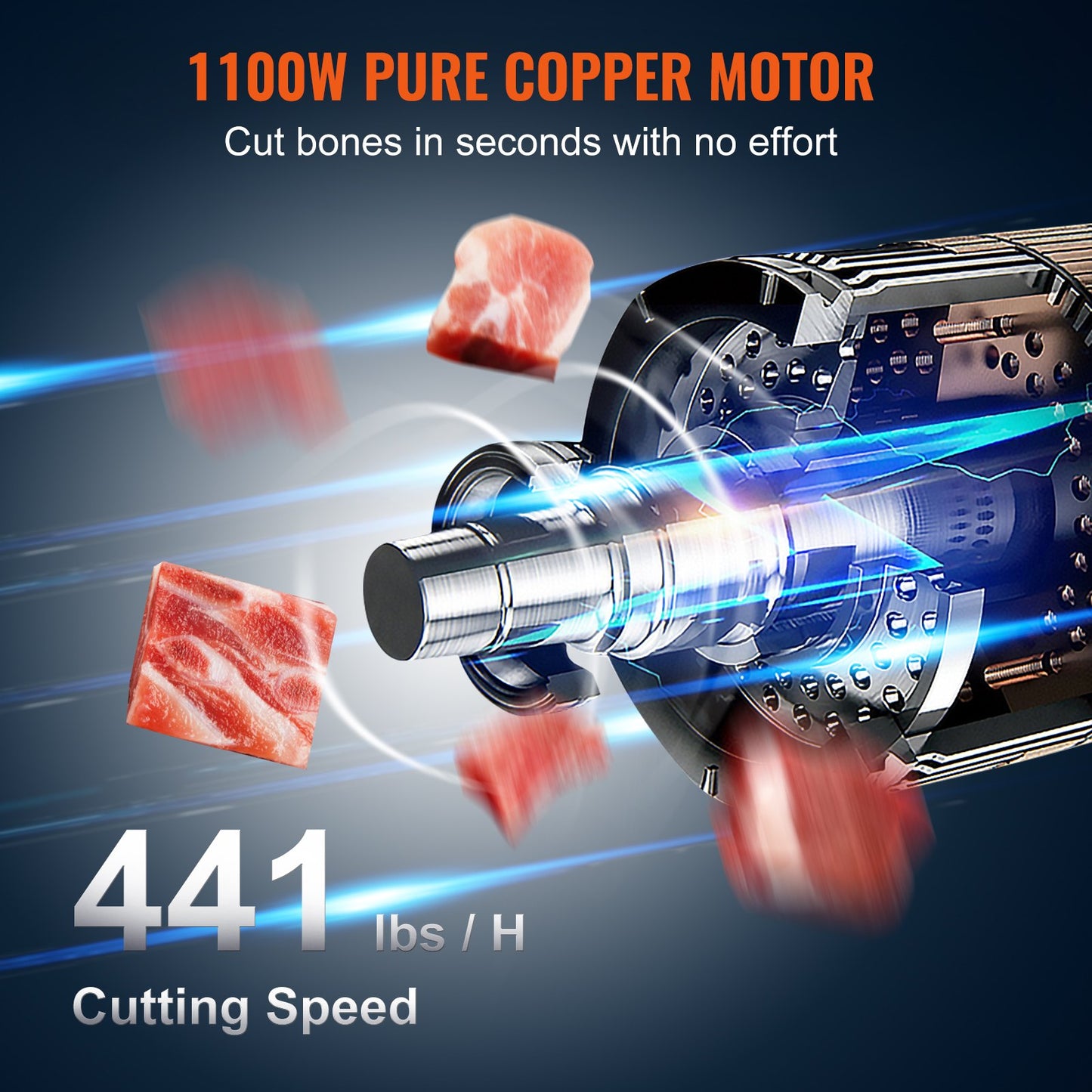 Gewerbliche elektrische Fleischbandsäge, 1100 W, Edelstahl, Tischgerät zum Knochensägen, Arbeitsfläche 49 x 38 cm, Schnittstärke 4–20 cm, Gefrierfleischschneider mit 5 Klingen für Rippchen, Schweine- und Rindfleisch