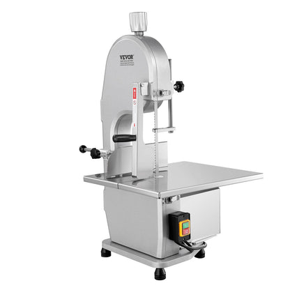 Gewerbliche elektrische Fleischbandsäge, 1800 W, Edelstahl, Tischgerät zum Knochensägen, Arbeitsfläche 38 x 48,5 cm, max. Schnittstärke 18 cm, Gefrierfleischschneider mit 5 Klingen für Rippchen, Schweinefleisch und Rindfleisch