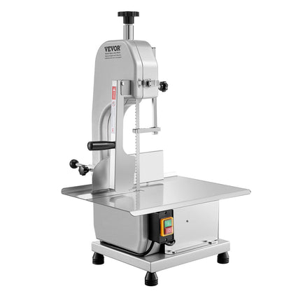 Gewerbliche elektrische Fleischbandsäge, 650 W, Edelstahl, Tischgerät, Arbeitsfläche 315 x 460 mm, max. Schnittstärke 110 mm, geeignet zum Schneiden von gefrorenem Fisch, Rippchen, Schweine- und Rindfleisch.