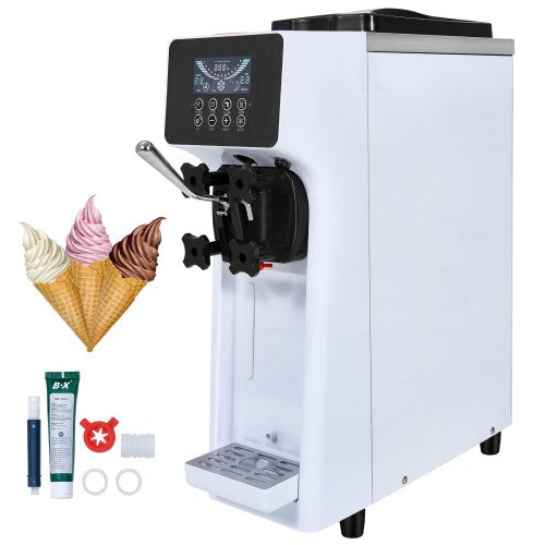 Gewerbliche Eismaschine, 10 l/h Leistung, 900 W, Tischgerät für Softeis, 4-l-Behälter, 1,6-l-Eiszylinder, LCD-Bedienfeld, Selbstreinigungsfunktion, Vorkühlung, für Restaurants und Imbissbuden