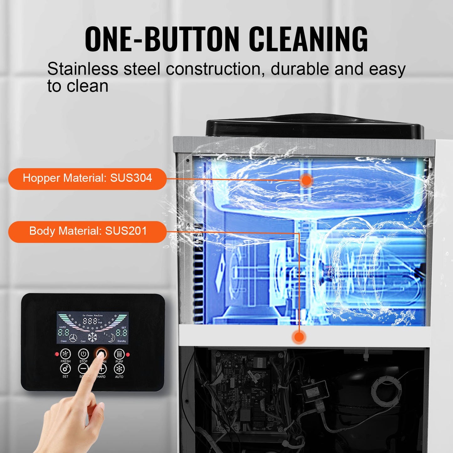 Gewerbliche Eismaschine, 10 l/h Leistung, 900 W, Tischgerät für Softeis, 4-l-Behälter, 1,6-l-Eiszylinder, LCD-Bedienfeld, Selbstreinigungsfunktion, Vorkühlung, für Restaurants und Imbissbuden