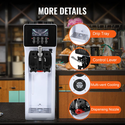 Gewerbliche Eismaschine, 10 l/h Leistung, 900 W, Tischgerät für Softeis, 4-l-Behälter, 1,6-l-Eiszylinder, LCD-Bedienfeld, Selbstreinigungsfunktion, Vorkühlung, für Restaurants und Imbissbuden