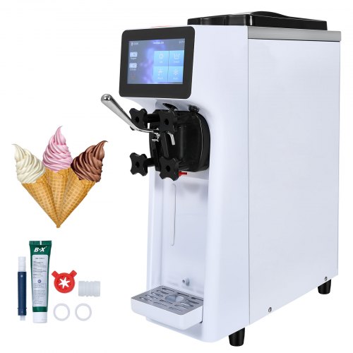 Gewerbliche Eismaschine, 10 l/h Leistung, 900 W, Tischgerät für Softeis, 4-l-Behälter, 1,6-l-Eiszylinder, Touchscreen mit automatischer Reinigung und Vorkühlung, für Restaurants und Imbissbuden
