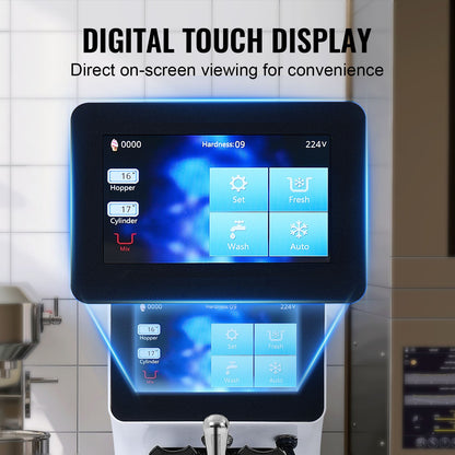 Gewerbliche Eismaschine, 10 l/h Leistung, 900 W, Tischgerät für Softeis, 4-l-Behälter, 1,6-l-Eiszylinder, Touchscreen mit automatischer Reinigung und Vorkühlung, für Restaurants und Imbissbuden