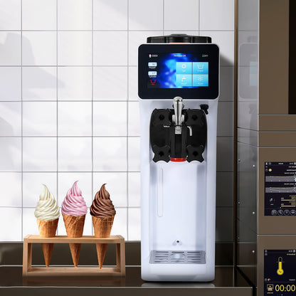 Gewerbliche Eismaschine, 10 l/h Leistung, 900 W, Tischgerät für Softeis, 4-l-Behälter, 1,6-l-Eiszylinder, Touchscreen mit automatischer Reinigung und Vorkühlung, für Restaurants und Imbissbuden