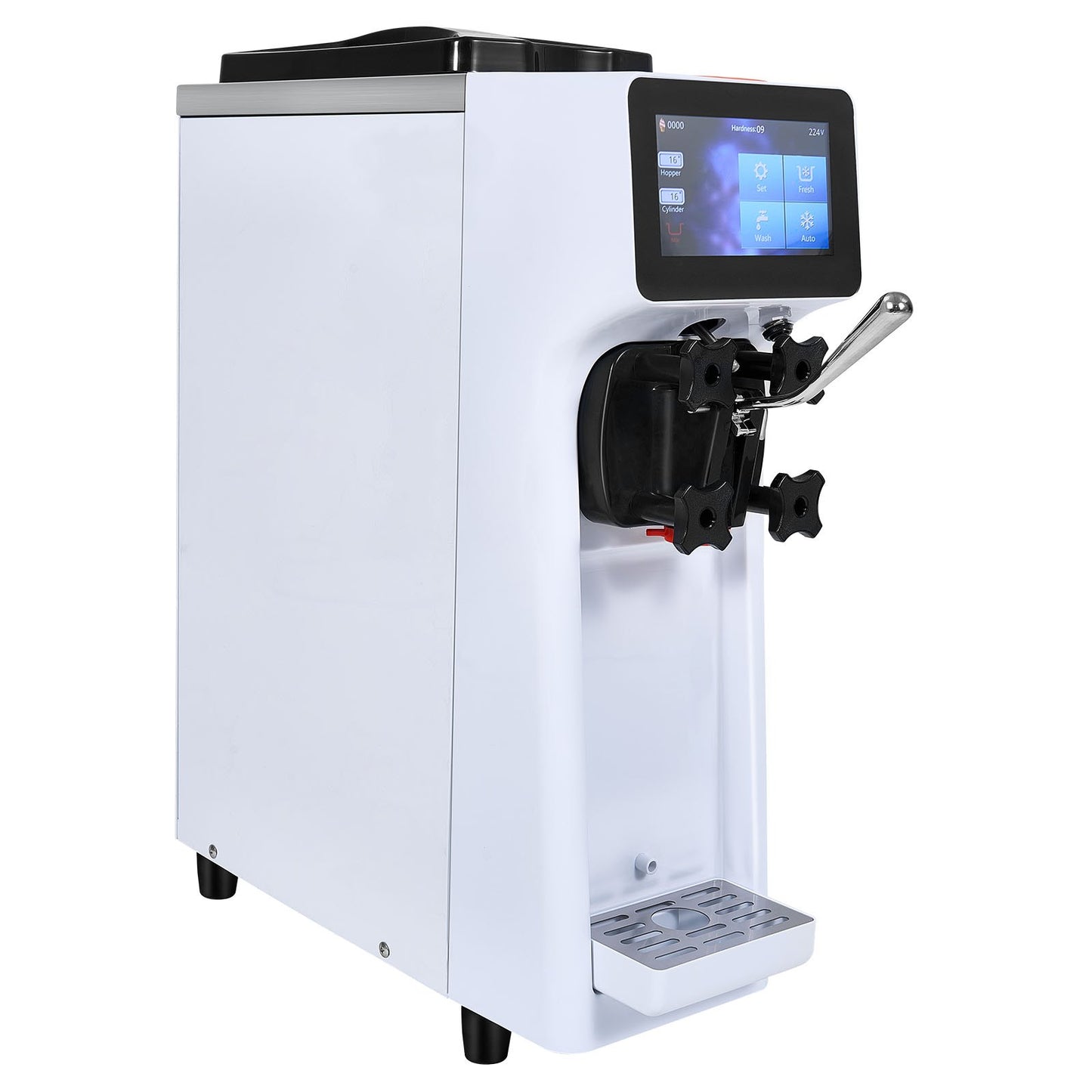 Gewerbliche Eismaschine, 10 l/h Leistung, 900 W, Tischgerät für Softeis, 4-l-Behälter, 1,6-l-Eiszylinder, Touchscreen mit automatischer Reinigung und Vorkühlung, für Restaurants und Imbissbuden