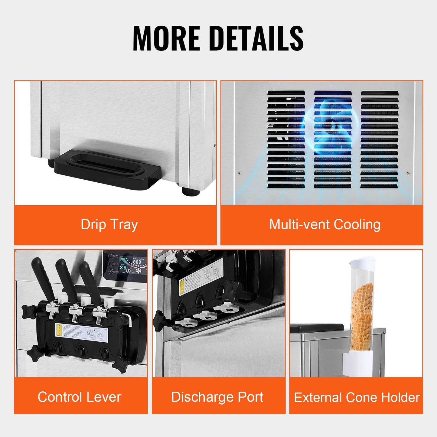 Gewerbliche Eismaschine, 18-28 l/h Leistung, 1650 W, 3-Sorten-Tischgerät für Softeis, 2 x 5,5 l Edelstahlzylinder, LED-Panel, Selbstreinigungsfunktion, Vorkühlung, für Restaurantbars