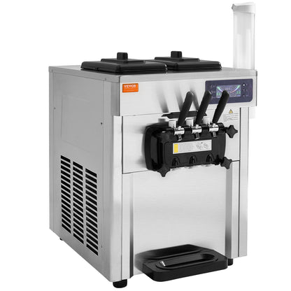 Gewerbliche Eismaschine, 18-28 l/h Leistung, 1650 W, 3-Sorten-Tischgerät für Softeis, 2 x 5,5 l Edelstahlzylinder, LED-Panel, Selbstreinigungsfunktion, Vorkühlung, für Restaurantbars