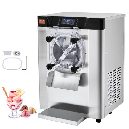 Gewerbliche Eismaschine, 12 l/h Leistung, 1295 W, Tischgerät für festes Eis, 4,5 l Edelstahlzylinder, LED-Panel, automatische Reinigung, Vorkühlung, für Restaurants und Imbissstände