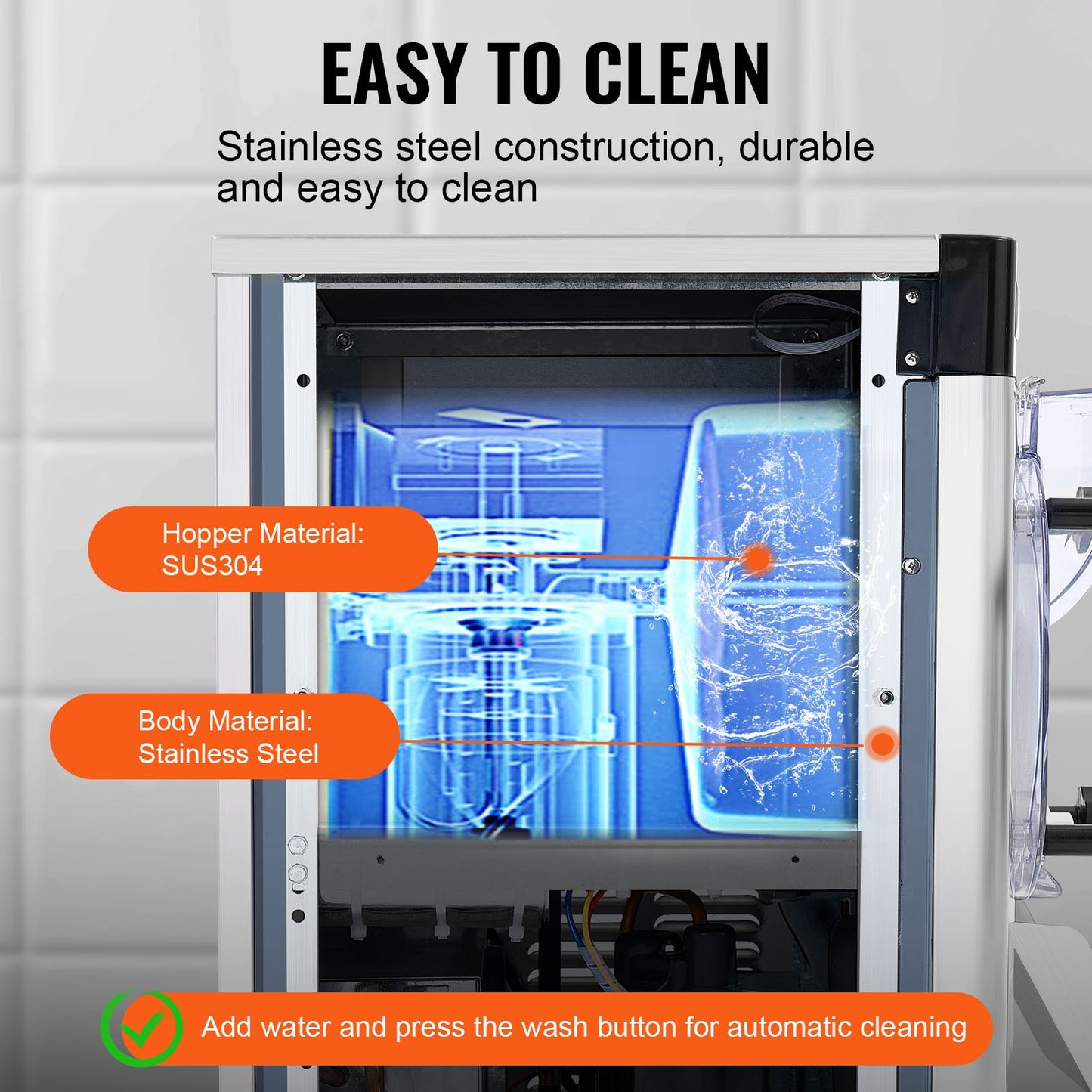 Gewerbliche Eismaschine, 12 l/h Leistung, 1295 W, Tischgerät für festes Eis, 4,5 l Edelstahlzylinder, LED-Panel, automatische Reinigung, Vorkühlung, für Restaurants und Imbissstände