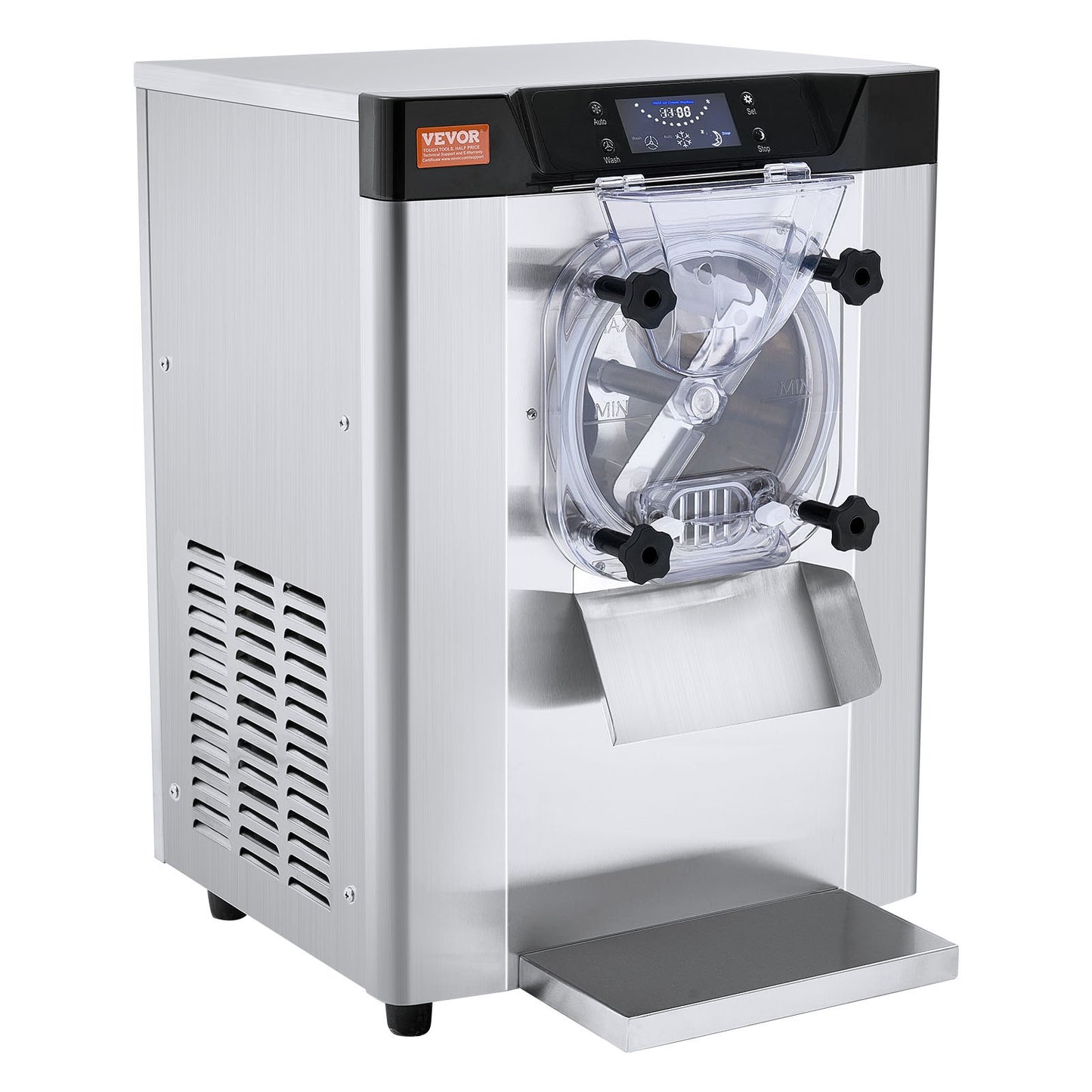 Gewerbliche Eismaschine, 12 l/h Leistung, 1295 W, Tischgerät für festes Eis, 4,5 l Edelstahlzylinder, LED-Panel, automatische Reinigung, Vorkühlung, für Restaurants und Imbissstände