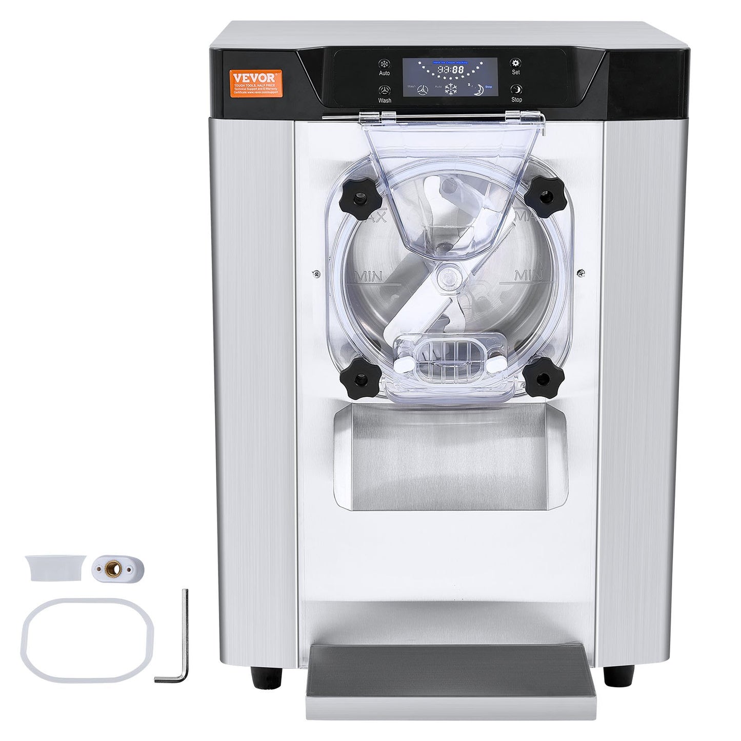 Gewerbliche Eismaschine, 12 l/h Leistung, 1295 W, Tischgerät für festes Eis, 4,5 l Edelstahlzylinder, LED-Panel, automatische Reinigung, Vorkühlung, für Restaurants und Imbissstände