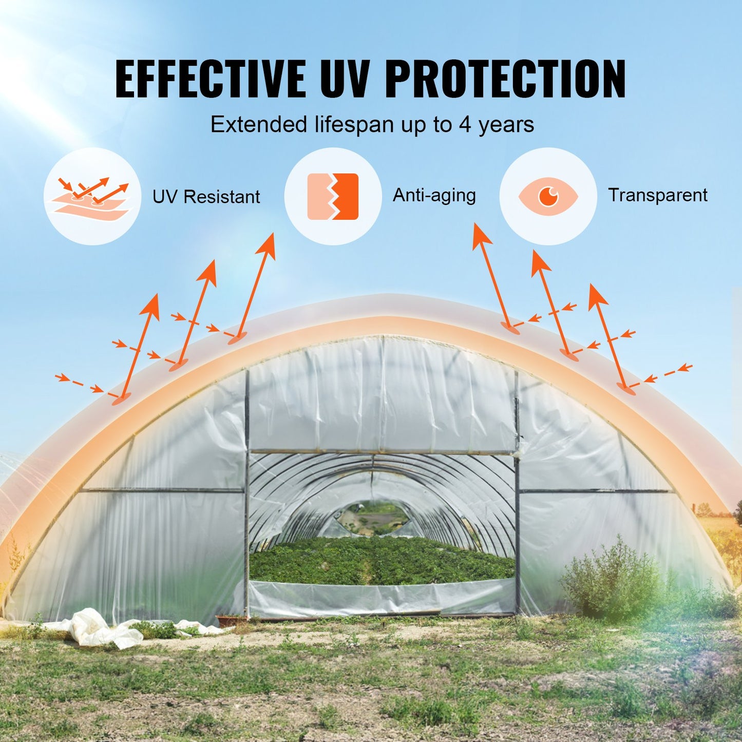 Greenhouse Plastic Sheeting 12 x 50 ft, 6 Mil Thickness Clear Greenhouse Film, Polyethylene Film 4 Year UV Resistant, for Gardening, Farming, Agriculture, Garden