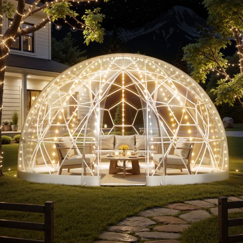 Gartenkuppel-Iglu, 3,6 x 2,2 m, transparentes Outdoor-Kuppelzelt für 4–7 Personen, wetterfestes geodätisches Kuppel-Gewächshaus mit Fenster, PVC-Iglu-Zelt für Garten, Terrasse, Camping, Partys und Hochzeiten