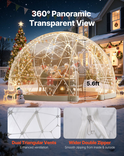 Gartenkuppel-Iglu, 3,6 x 2,2 m, transparentes Outdoor-Kuppelzelt für 4–7 Personen, wetterfestes geodätisches Kuppel-Gewächshaus mit Fenster, PVC-Iglu-Zelt für Garten, Terrasse, Camping, Partys und Hochzeiten