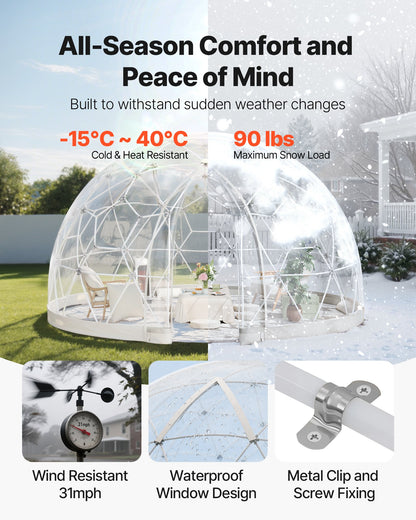Gartenkuppel-Iglu, 3,6 x 2,2 m, transparentes Outdoor-Kuppelzelt für 4–7 Personen, wetterfestes geodätisches Kuppel-Gewächshaus mit Fenster, PVC-Iglu-Zelt für Garten, Terrasse, Camping, Partys und Hochzeiten