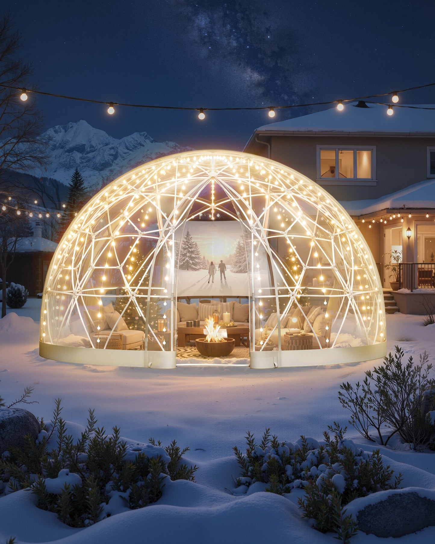 Gartenkuppel-Iglu, 3,6 x 2,2 m, transparentes Outdoor-Kuppelzelt für 4–7 Personen, wetterfestes geodätisches Kuppel-Gewächshaus mit Fenster, PVC-Iglu-Zelt für Garten, Terrasse, Camping, Partys und Hochzeiten