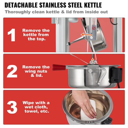 Popcornmaschine, 850 W, 8-Unzen-Kessel für bis zu 48 Tassen Popcorn pro Durchgang, Tischgerät mit gehärtetem Glas, inklusive 4 Schaufeln, Kino-Design, Rot