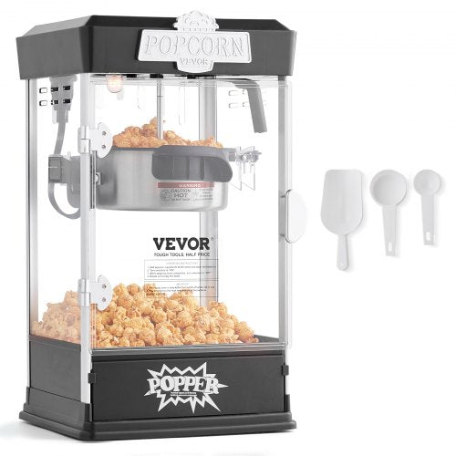 Popcornmaschine, 480 W, 120-ml-Kessel (ergibt ca. 5,7 Liter pro Portion), Tischgerät, inklusive 3 Schaufeln, Kino-Design, Schwarz