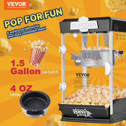 Popcornmaschine, 480 W, 120-ml-Kessel (ergibt ca. 5,7 Liter pro Portion), Tischgerät, inklusive 3 Schaufeln, Kino-Design, Schwarz