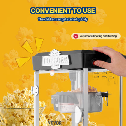 Popcornmaschine, 480 W, 120-ml-Kessel (ergibt ca. 5,7 Liter pro Portion), Tischgerät, inklusive 3 Schaufeln, Kino-Design, Schwarz