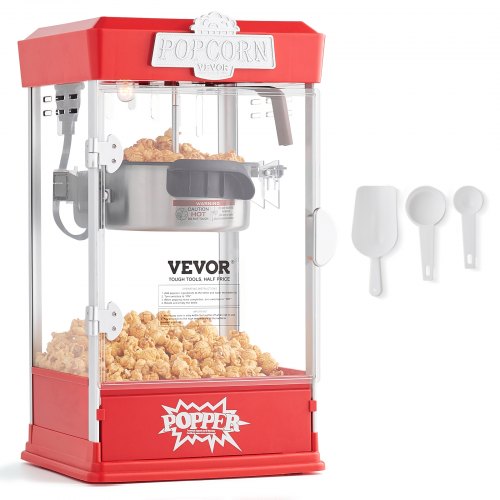 Popcornmaschine, 480 W, 120-ml-Kessel (ergibt ca. 5,7 Liter pro Portion), Tischgerät, inklusive 3 Schaufeln, Kino-Design, Rot