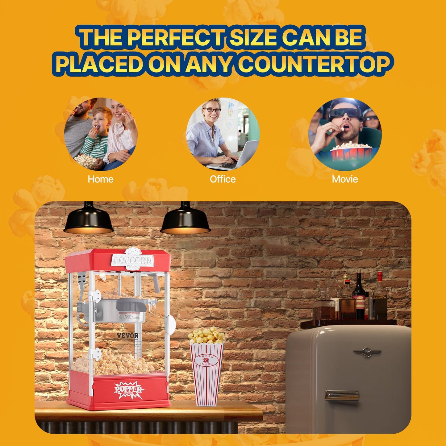 Popcornmaschine, 480 W, 120-ml-Kessel (ergibt ca. 5,7 Liter pro Portion), Tischgerät, inklusive 3 Schaufeln, Kino-Design, Rot