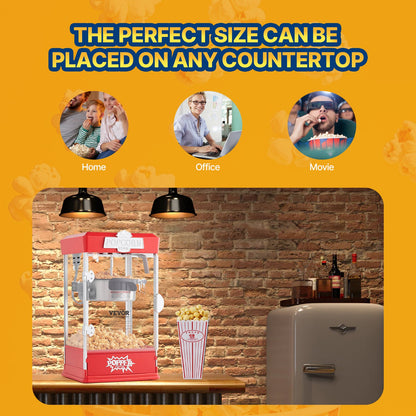 Popcornmaschine, 480 W, 120-ml-Kessel (ergibt ca. 5,7 Liter pro Portion), Tischgerät, inklusive 3 Schaufeln, Kino-Design, Rot