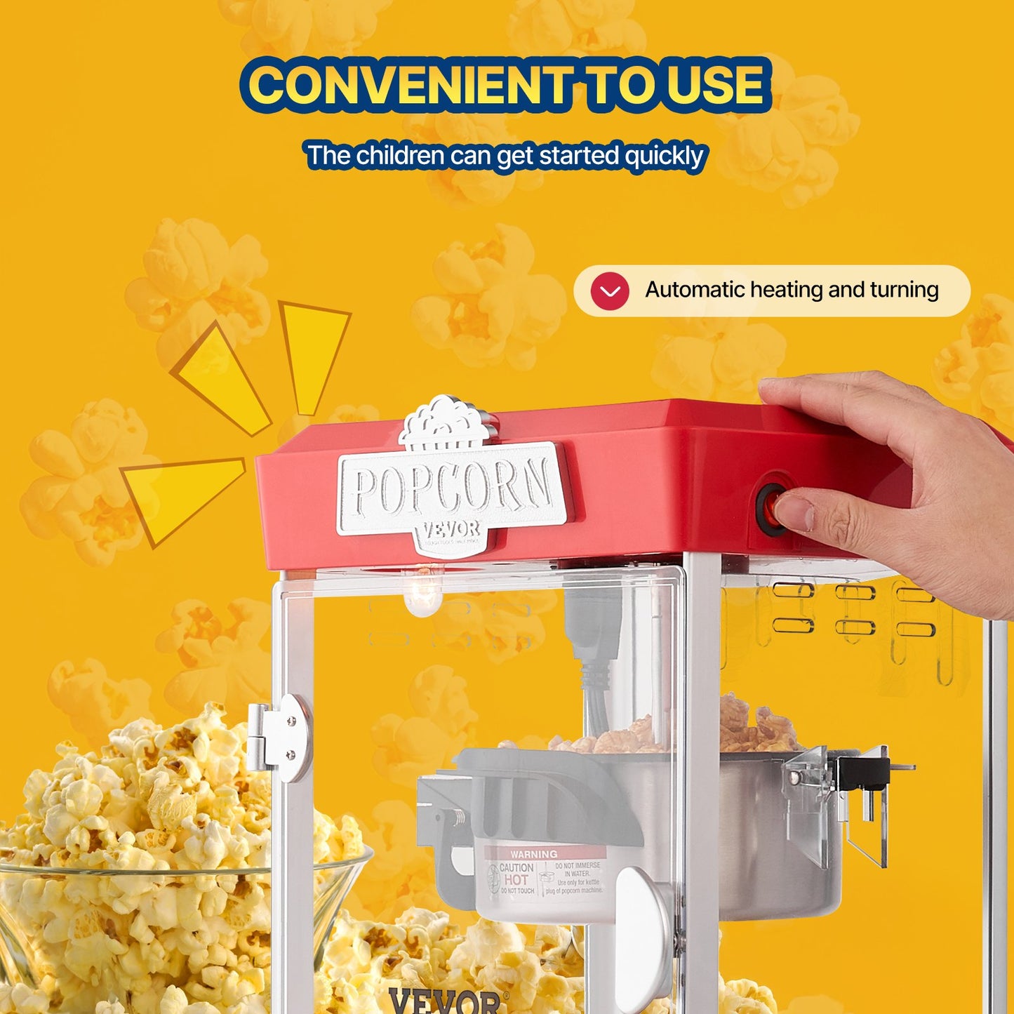 Popcornmaschine, 480 W, 120-ml-Kessel (ergibt ca. 5,7 Liter pro Portion), Tischgerät, inklusive 3 Schaufeln, Kino-Design, Rot
