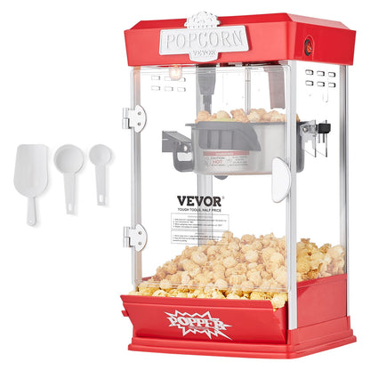Popcornmaschine, 480 W, 120-ml-Kessel (ergibt ca. 5,7 Liter pro Portion), Tischgerät, inklusive 3 Schaufeln, Kino-Design, Rot